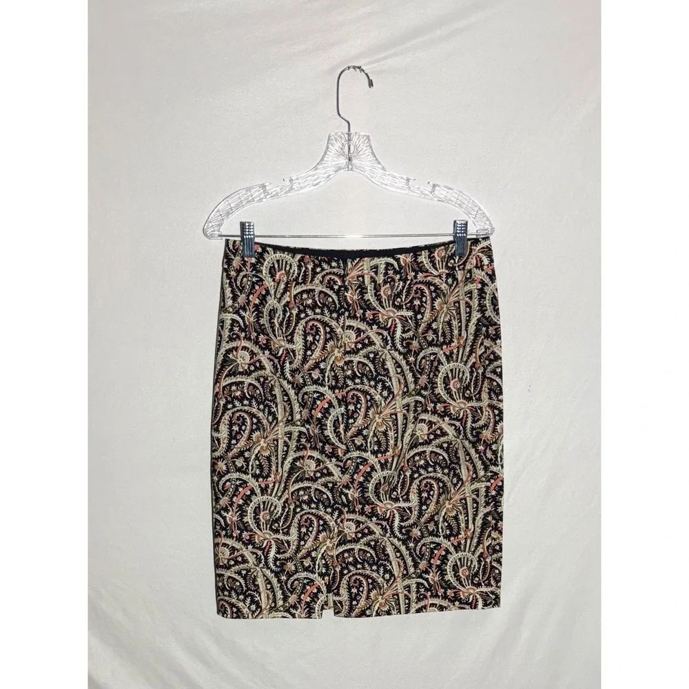 J.Crew No. 2 Pencil Skirt Paisley Print Navy Coral Cotton Size 4 EUC - Picture 9 of 9